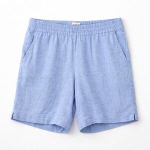 HIHO Men's 100% Linen Elastic Waist Resort Beach Shorts Blue Men's Small